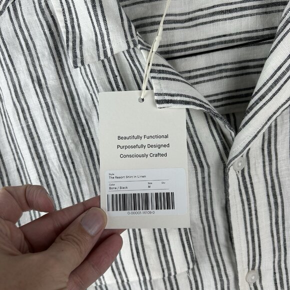 Everlane The Resort Shirt in Linen Mens - Stripe  - Medium Bone & Black - Picture 4 of 8